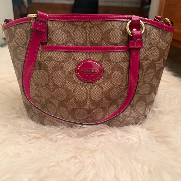 Coach Handbags - Coach Tan and Pink Shoulder Bag